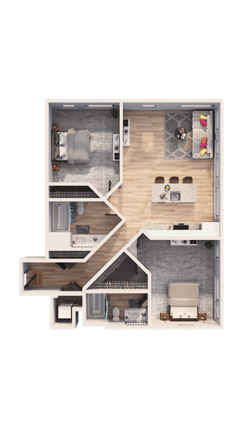 Floor plan for 2 beds, 2 baths, 1124 sqft